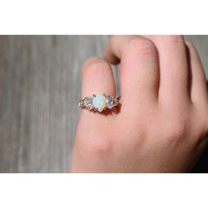 Opal engagement ring, Raw Diamond Ring, Rough Gemstone Jewelry, Sterling…